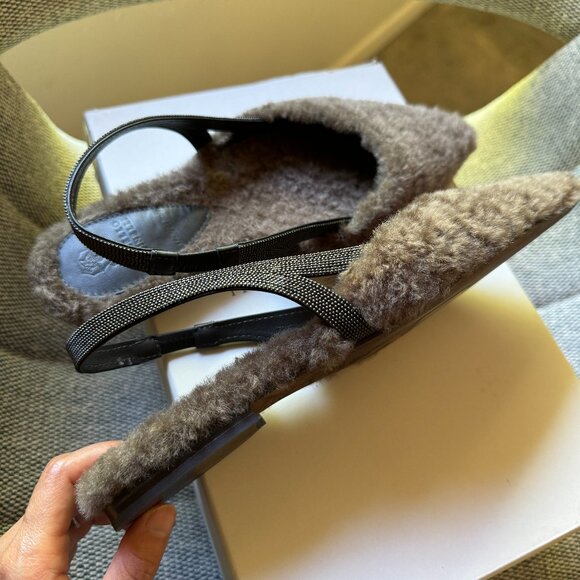 Brunello Cucinelli Shoes - Brunello Cucinelli Shearling Slingback Ballerina Flats in dark gray 36 US 6